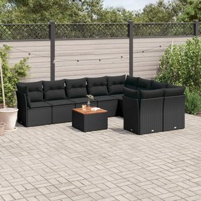 Set divani da giardino 10pz con cuscini in polyrattan nero