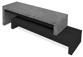 Tavolo TV doppio nero con decoro in cemento , 125 x 40 cm Cliff - TemaHome