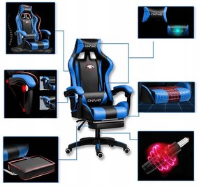 Comoda sedia da gaming con cuscino massaggiatore nero e blu