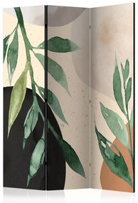 Paravento separè Armonia della natura (3 pezzi) - piante verdi in stile scandiboho