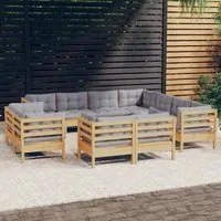 Set Divani da Giardino 11 pz con Cuscini Grigi Massello di Pino 3096934