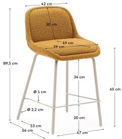 Kave Home - Sgabello Aimin in shearling mostarda e gambe in acciaio con finitura verniciata beige 65 c