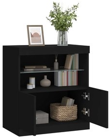 Credenza con luci led nera 60x37x67 cm