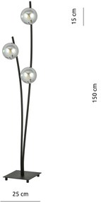 Piantana Contemporaneo Oceano Acciaio Nero Grigio 3 Luci E14 Ip20