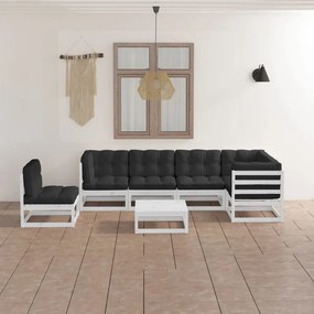 Set divani da giardino 7 pz con cuscini legno massello di pino