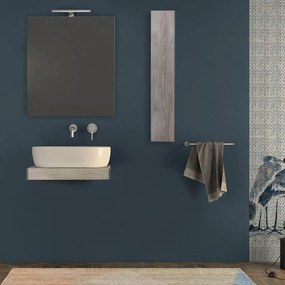 Mensolone da bagno 60 cm rovere sbiancato con specchio filo lucido e pensile da 100 cm