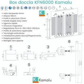 Kamalu - box doccia 170x90 apertura doppio scorrevole telaio nero kfn6000s