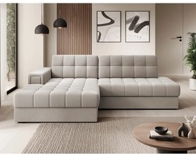 Divano angolare beige allungabile (con penisola a sinistra/con chaise lounge) con rivestimento in velluto Blezalt – ELTAP