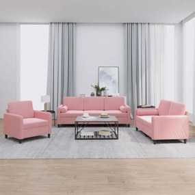 Set Di Divani 3 Pz Con Cuscini Rosa İn Velluto /
