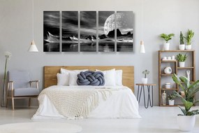 Quadri 5 pezzi – Pianeta futuristico in bianco e nero