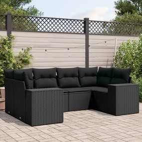 Set divano da giardino 6 pz con cuscini nero in polyrattan