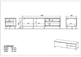 Tavolo TV grigio in rovere 164x47 cm California - Germania