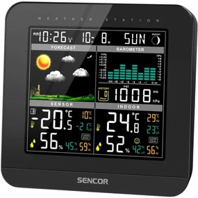 Sencor - Stazione meteo con display LCD a colori e sveglia 3xAAA + 2x AA nero
