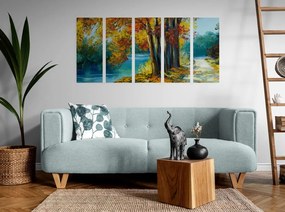 Quadri 5 pezzi – Alberi dipinti in colori autunnali