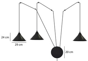 Lampadario a sospensione con filo ABRAMO 3xE27/15W/230V nero
