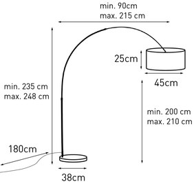 Lampada ad arco in acciaio con paralume in tessuto bianco 45 cm - XXL