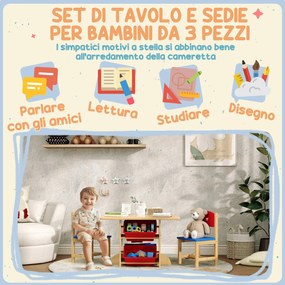 Set Tavolo e Sedie per Bambini con 4 Contenitori per Giochi in Legno e PP...