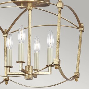 Lampadario Industrial Nordico Thayer Acciaio Doratura Anticata Grande 4 Luci E14