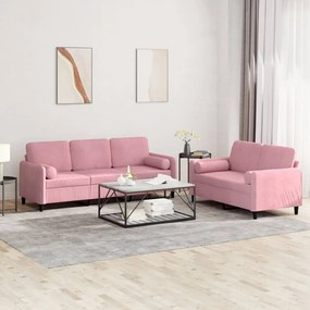 Set Di Divani 2 Pz Con Cuscini Rosa İn Velluto /