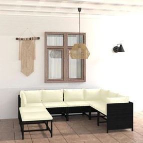 Set divani da giardino 8 pz con cuscini in polyrattan nero