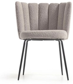 Kave Home - Sedia Aniela in shearling grigio chiaro e gambe in metallo con finitura nera.