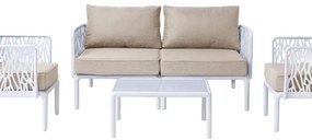 Salotto da giardino CASABLANCA NEW GARDEN bianco con cuscini in poliestere beige per 4 persone