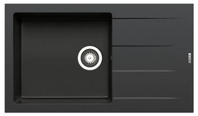 Lavello integrato 1 vasca con gocciolatoio laterale destro o sinistro PYRAMIS Athlos granito L 50 x L 86 cm nero