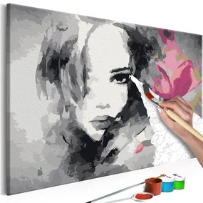 Quadro fai da te  Ritratto in bianco e nero con fiore rosa  Colore Rosa, Dimensioni e Misure 60x40