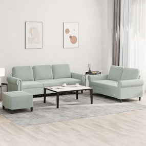 Set Di Divani 3 Pz Con Cuscini Grigio Chiaro İn Velluto /