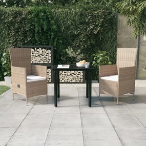 Set da pranzo da giardino beige 3 pz con cuscini