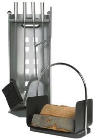 Set di attrezzi per caminetto e cesto per la legna con manico 6 pz antracite