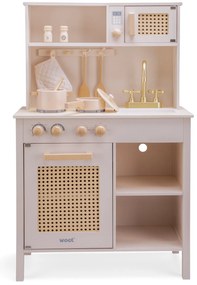 Cucina in legno - rosa con rattan