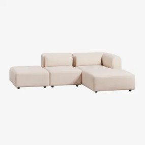 Divano Componibile Chaise Longue Destra In 2 Pezzi Con Pouf Fogler Ciniglia Crema Beige - Sklum