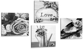 Set di quadri – Natura morta vintage in bianco e nero con scritta Love