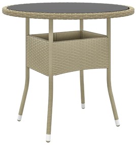 Tavolo da giardino Ø80x75cm vetro temperato e polyrattan beige