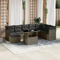 Set Divano da Giardino 9 pz con Cuscini Grigio in Polyrattan 3266790