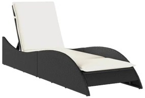 Lettino Prendisole con Cuscino Nero 60x205x73 cm in Polyrattan