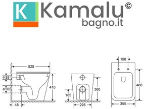 Kamalu - wc filomuro salvaspazio rimless nero opaco con sedile soft-close | litos-tfsn