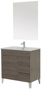 Mobile bagno da terra 80 cm linea Way rovere scuro con specchio e lavabo