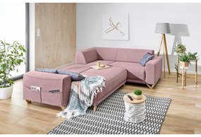 Divano angolare rosa allungabile e con contenitore (con penisola a destra/a L) Classy Sophie – Miuform