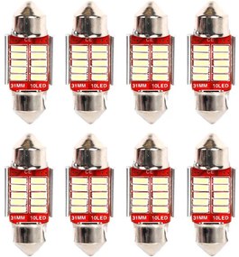 8 Pezzi Lampada Led Siluro 31mm Canbus T11 SV8.5 C5W 10 SMD 4014 12V 1.8W 180lm Bianco Freddo 6500K