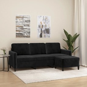 Divano A 3 Posti Con Poggiapiedi Nero 180 Cm İn Velluto /