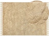 Tappeto beige in cotone trapuntato motivo geometrico con nappe 160 x 230 cm stile boho soggiorno camera da letto