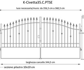 Cancello manuale con serratura elettrica Civetta in ferro, apertura centrale, L 358.5, H 150-180 cm, di colore ruggine