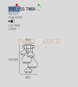 Sosp. bianco 5 luci tonda vetri (2 x piccolo ru + 1 x piccolo za + ...