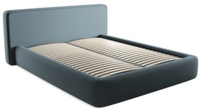Letto matrimoniale imbottito blu con contenitore con griglia 160x200 cm Kiana - Makamii