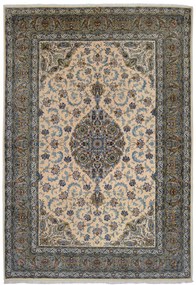 Kashan Tappeto 340x240 Beige (Iran) Annodato A Mano
