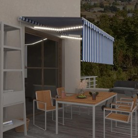 Tenda Sole Retrattile Manuale Con Led 3x2,5m Blu E Bianco /