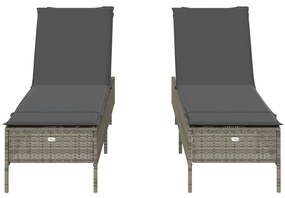 Lettini prendisole 2 pz con cuscini grigio in polyrattan