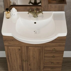 Mobile bagno a terra 75 noce con lavabo specchio e lampada Romantica